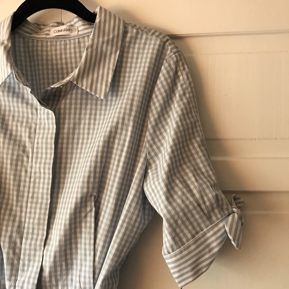 Calvin Klein sz 10 Cotton Gingham Midi Shirt Dress - Picture 6 of 8